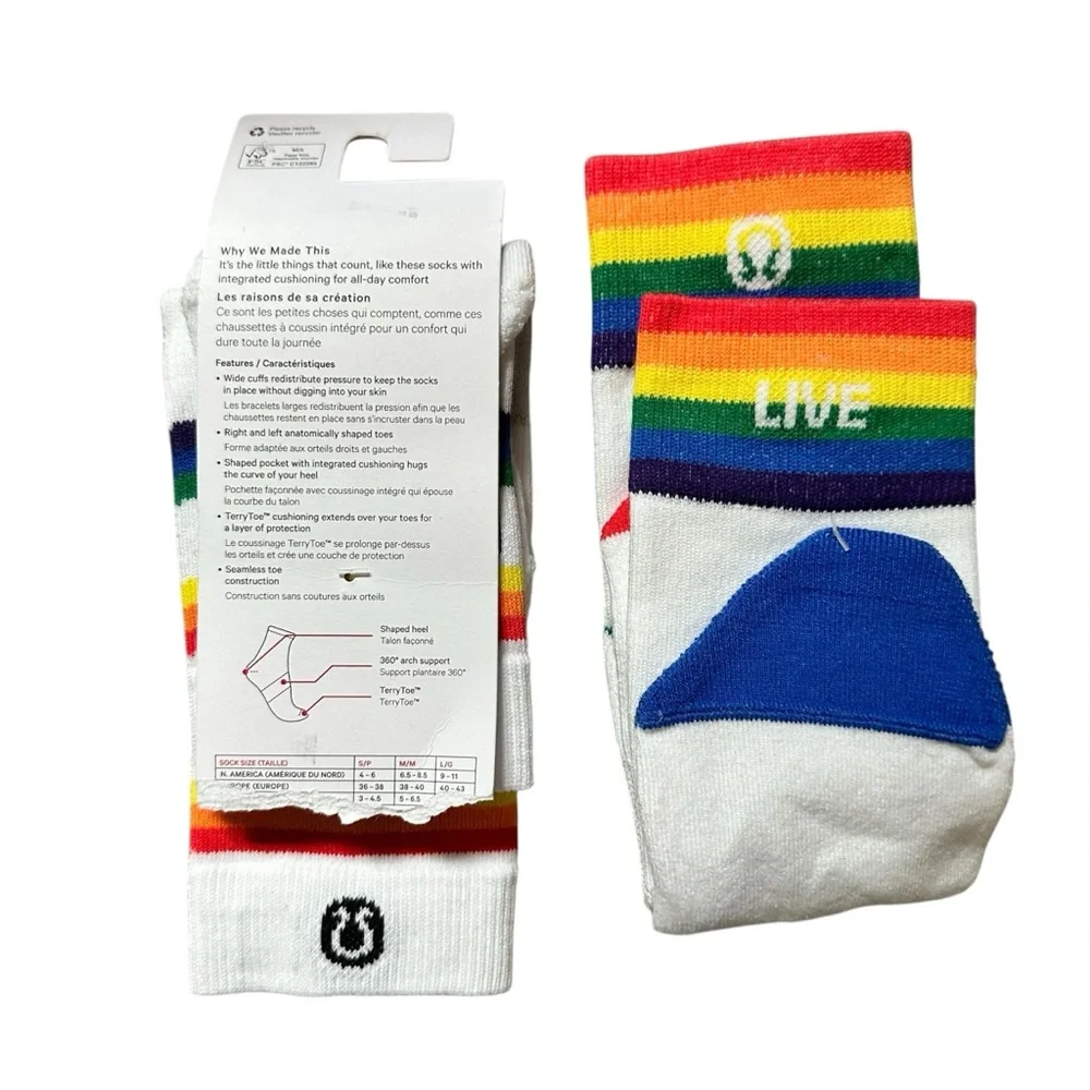 Lululemon Daily‎ Stride Mid-Crew Socks Rainbow Two Pair NWT Size Small